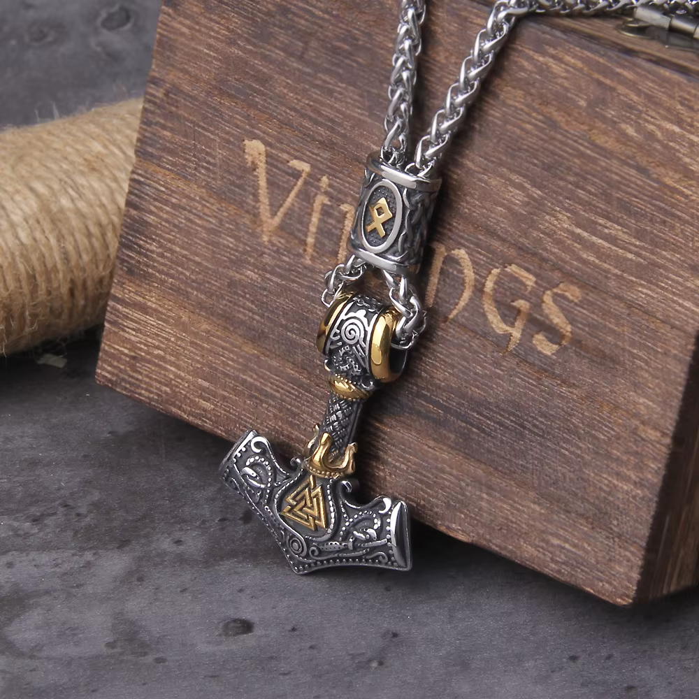 Collier pendentif marteau de Thor pour homme, acier inoxydable, bijoux vintage, scandinave, viking, 