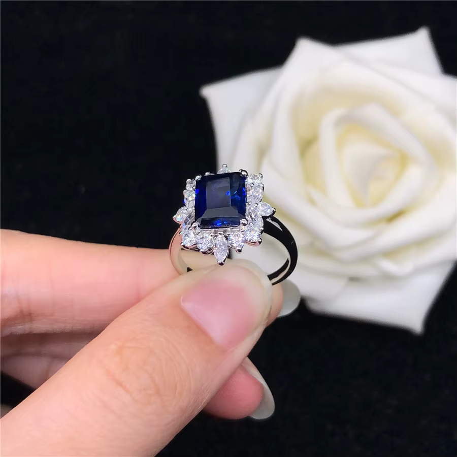 Bague de fiançailles en or blanc massif 18K pour femmes, saphir 3CT, cadeau de mariage, brillant, pa