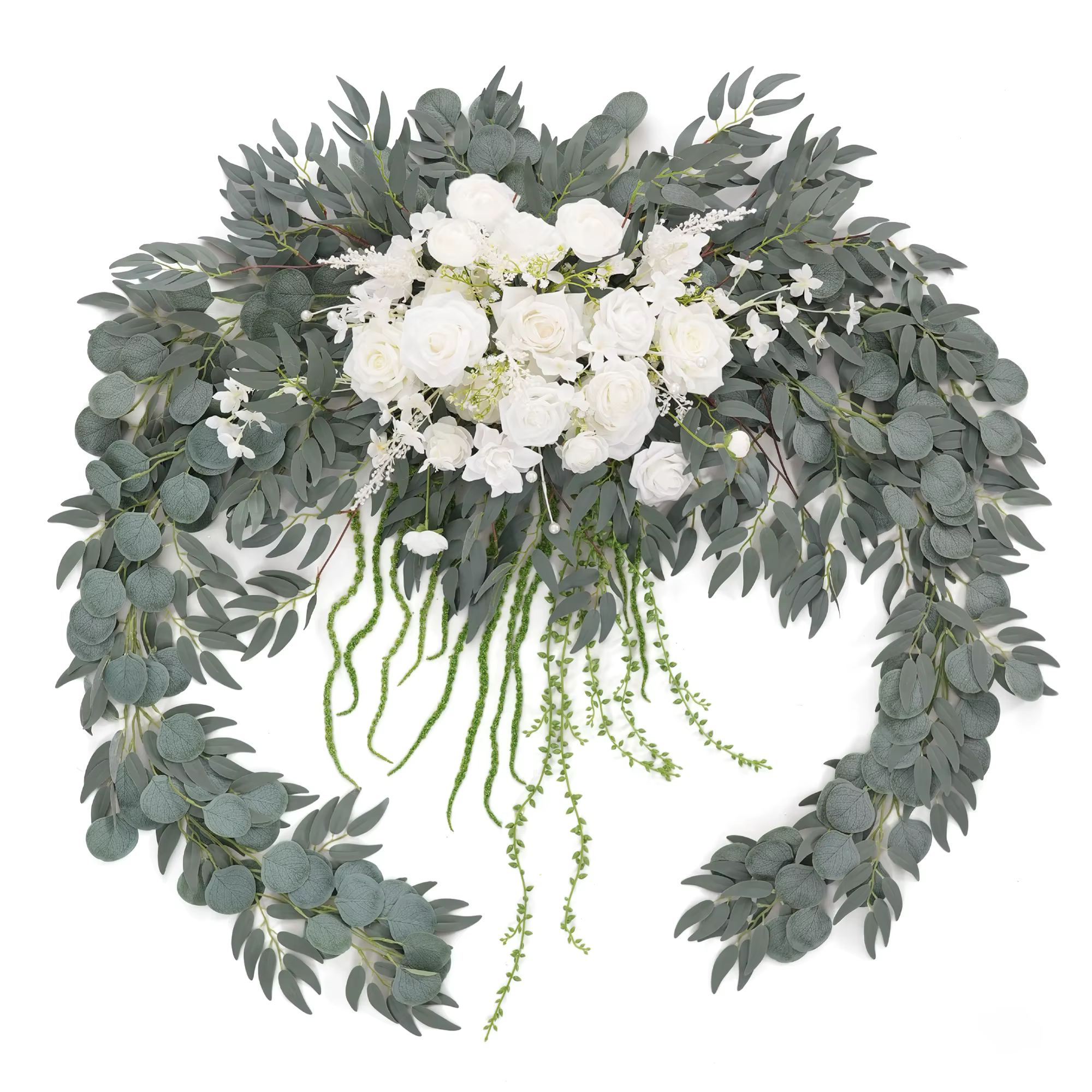 HMEOT 7.5ft pièce maîtresse de mariage Roses sauge verdure Table tête couronne décor soie Faux guirl