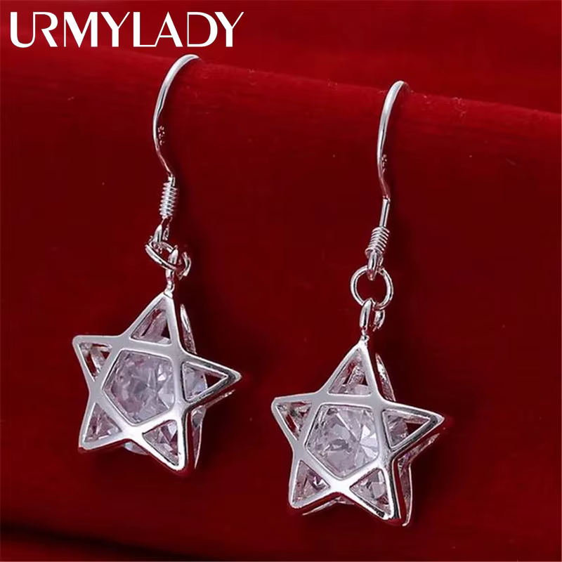 Boucles d'oreilles étoiles en argent regardé 925 pour femmes, jolies boucles d'oreilles en cristal, 