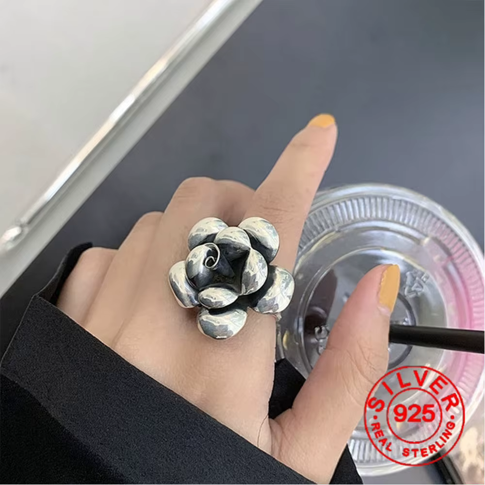 BF CLUB – bagues de fiançailles couleur argent, nouvelle mode créative, fleur exagérée, Vintage Punk