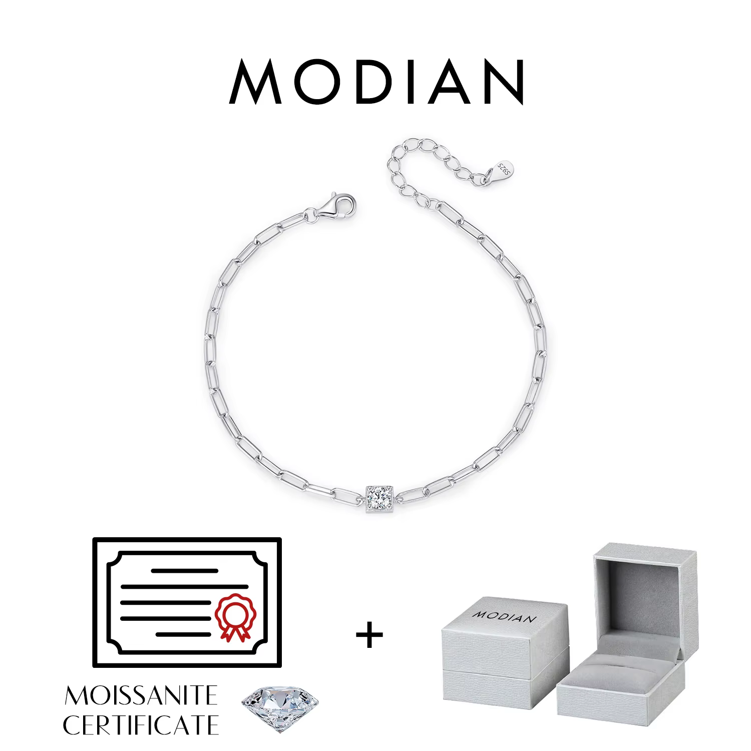 MODIAN-Bracelet Moissanite en Argent Sterling 0.3 et Diamant de Laboratoire 925 Carat, Bijou Fin Élé
