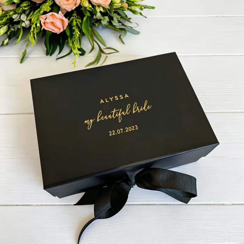 Boîtes cadeaux personnalisées pour mariage, boîte cadeau en carton noir et blanc sur mesure, petite 