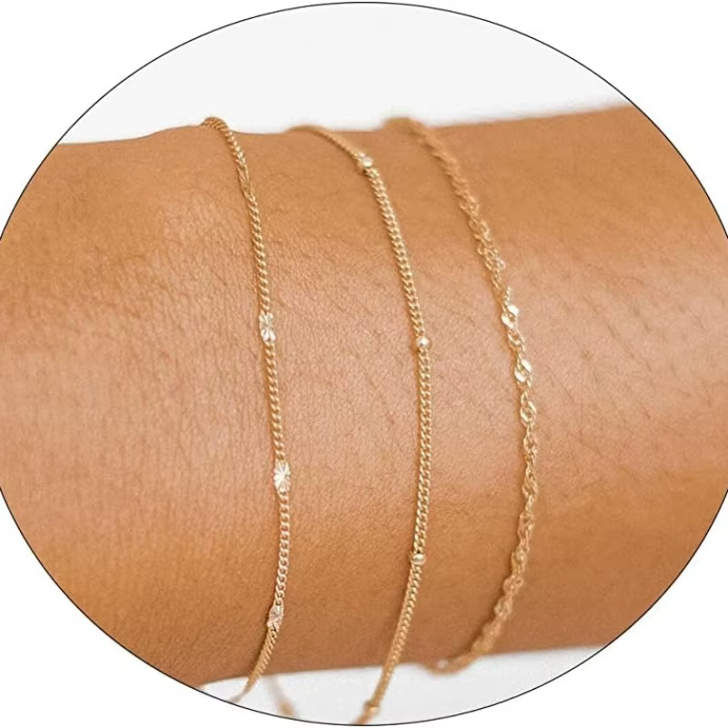 Bracelet délicat pour femmes plaqué or 14 carats, perles croisées, feuilles CZ, ensemble de Bracelet