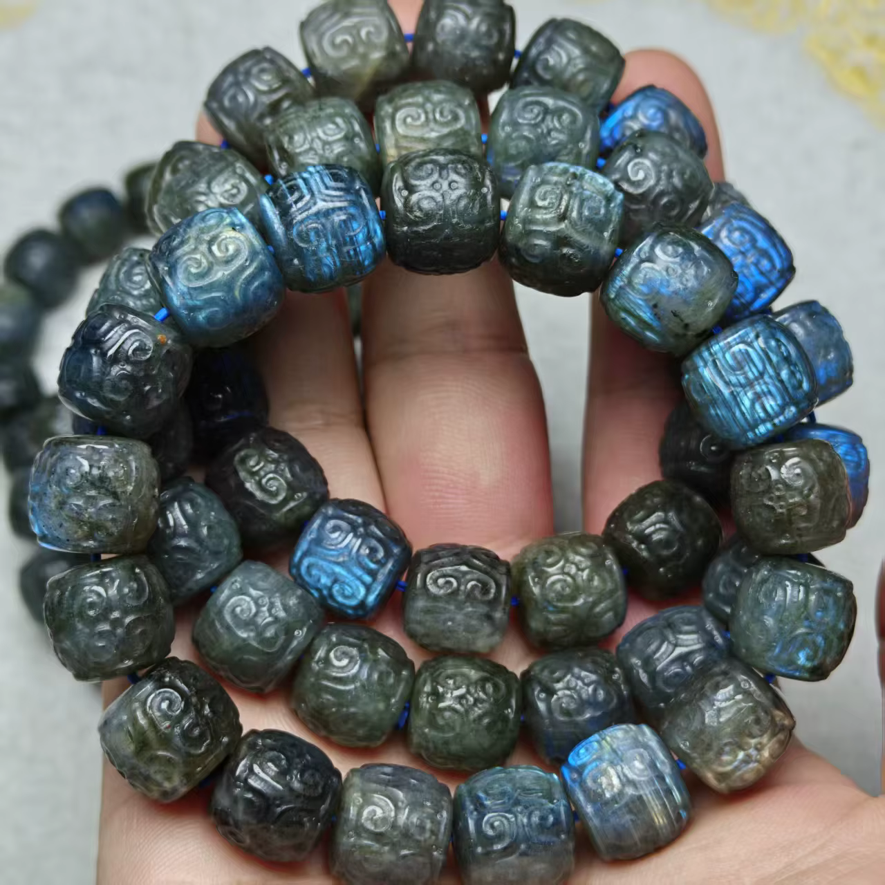 Perles de tambour en labradorite naturelle AAA, motif ruyi, lisses et rondes, pour la création de bi