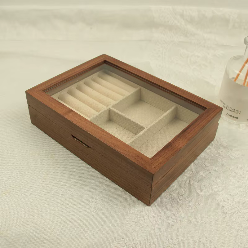 Petite boîte à bijoux en bois, organisateur de boucles d'oreilles, boîtes de rangement, porte-anneau