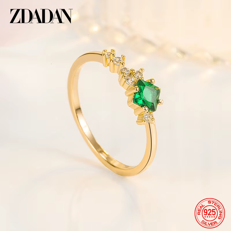 ZDADAN – bague émeraude en argent 925 et or 14 carats pour femmes, bijoux de mariage