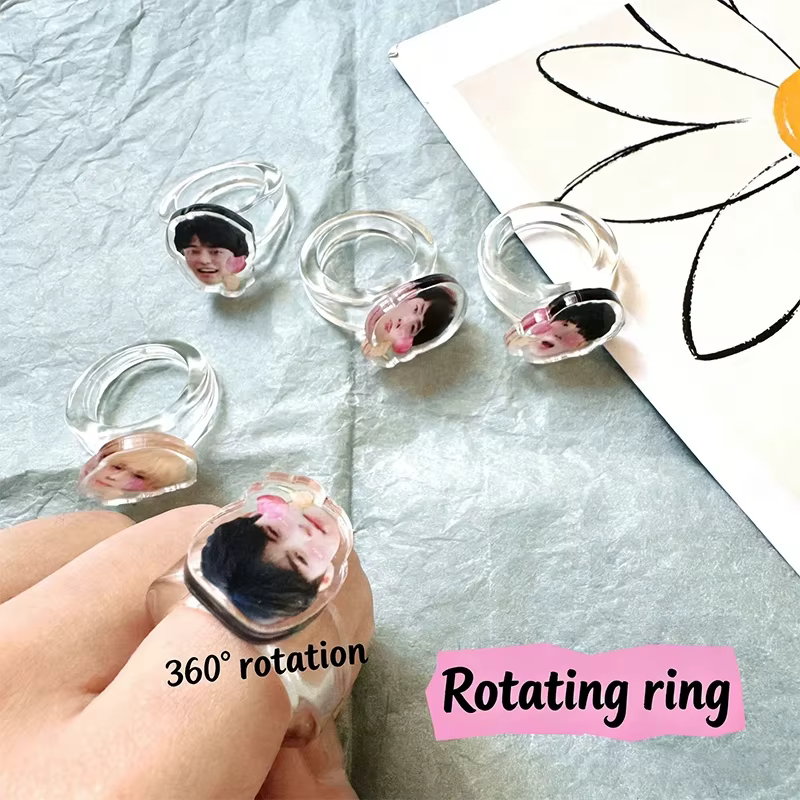Anneau rotatif en acrylique personnalisé votre Photo tête Bague femme filles Photo Anime Photo perso