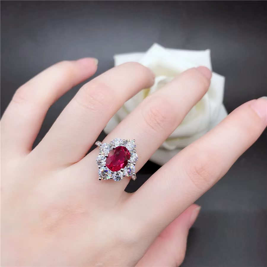 Bague de fiançailles en or blanc massif véritable 18K, forme ovale 2CT, rubis, cadeau de promesse d'