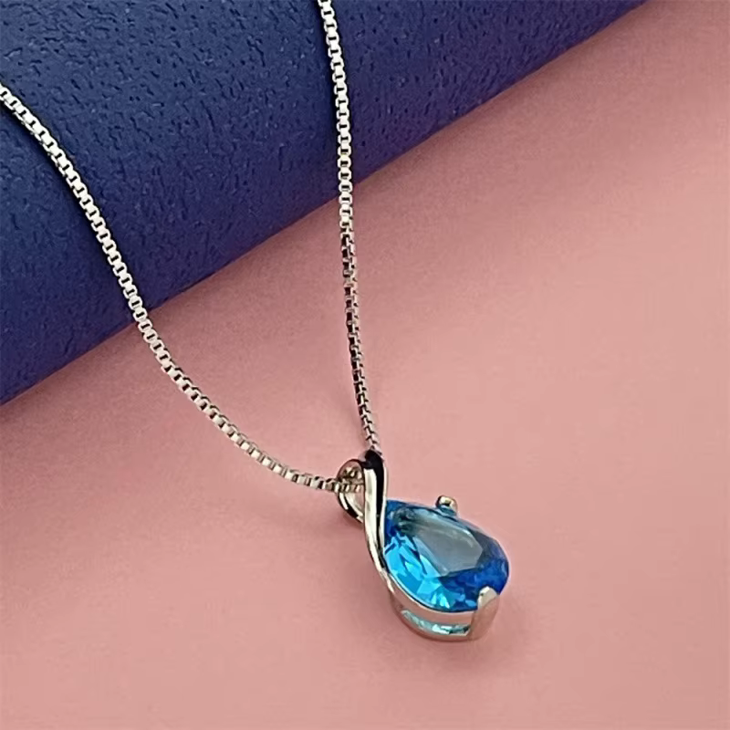 Collier en argent Sterling 925, pendentif cœur de la mer, Zircons bleus, mode féminine, simple, cade