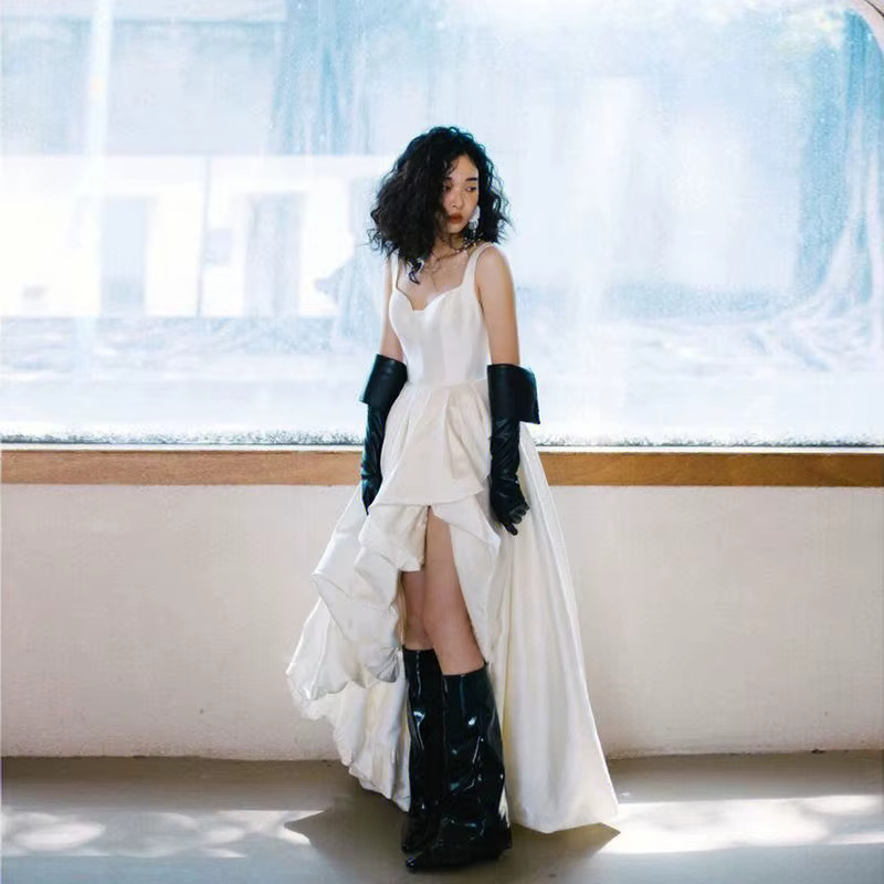 Nicemix – robe de mariée française blanche pour femmes, haut de gamme, bretelles en Satin, Camisole,