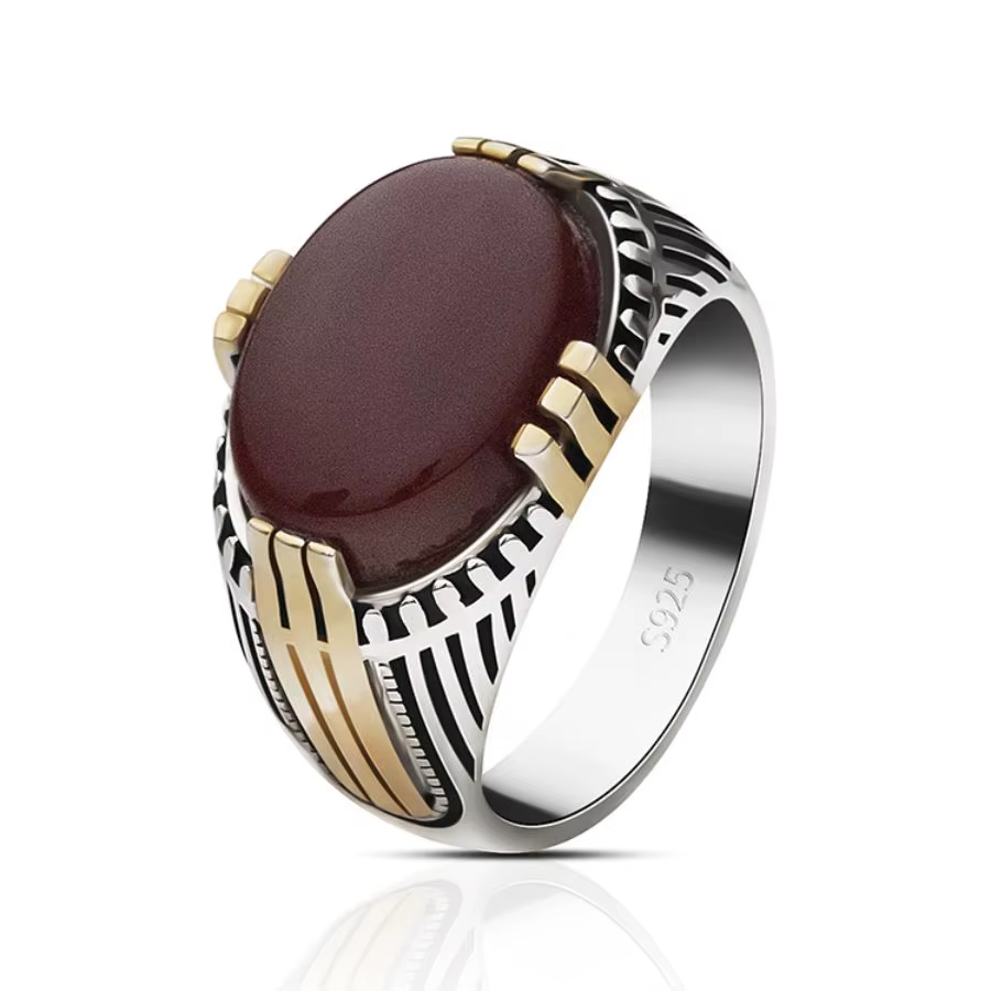 Bague musulmane en argent regardé 925 pour homme, pierre d'agate naturelle rouge, vente en gros