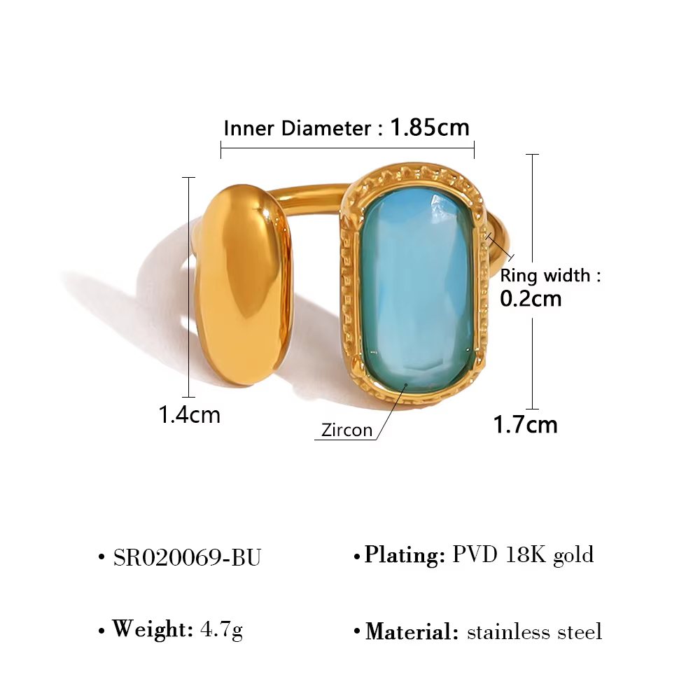 Loe |   Bague en or Zircon coloré pour femmes, bijoux romantiques en acier inoxydable, vente en gros