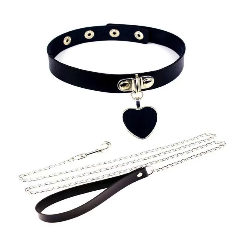 Harnais gothique pour femmes, chaîne ras du cou, chaîne en cuir PU, pendentif, collier ras du cou, a