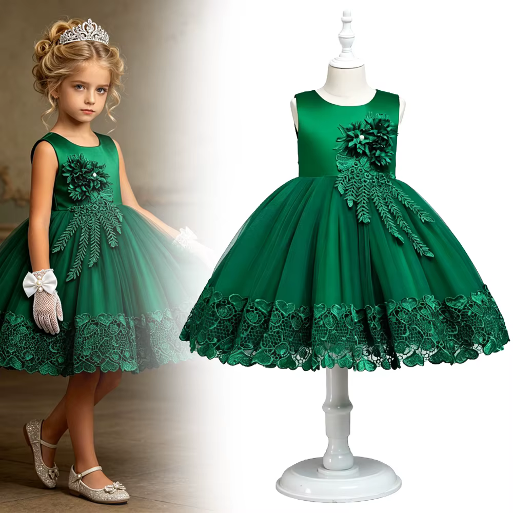 Robes de Soirée Élégantes en Satin à Fleurs 3D pour Fillettes, Robes de Demoiselle d'Honneur pour Ma