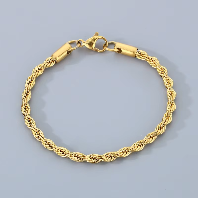 Bracelets en argent Sterling 925 plaqué or 18 carats, chaîne de 4MM, pour hommes et femmes, unisexe,