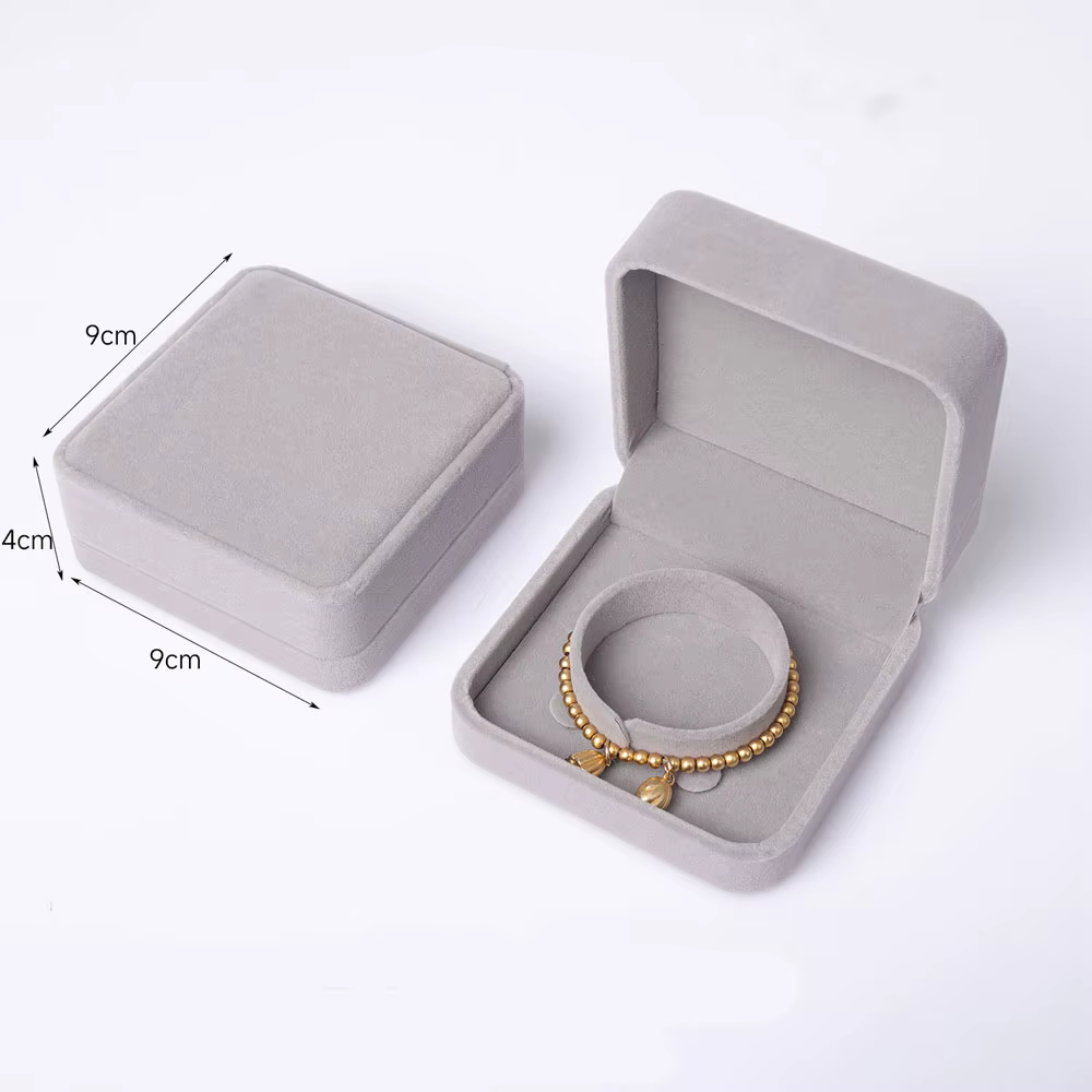 Boîte à bijoux haut de gamme en velours gris à couvercle rabattable, boîte pour une seule bague, boî