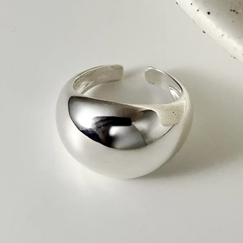 Argent sterling 925, surface lisse, ronde ​ ​ Bagues ajustables pour femmes, bijoux de luxe pour mar