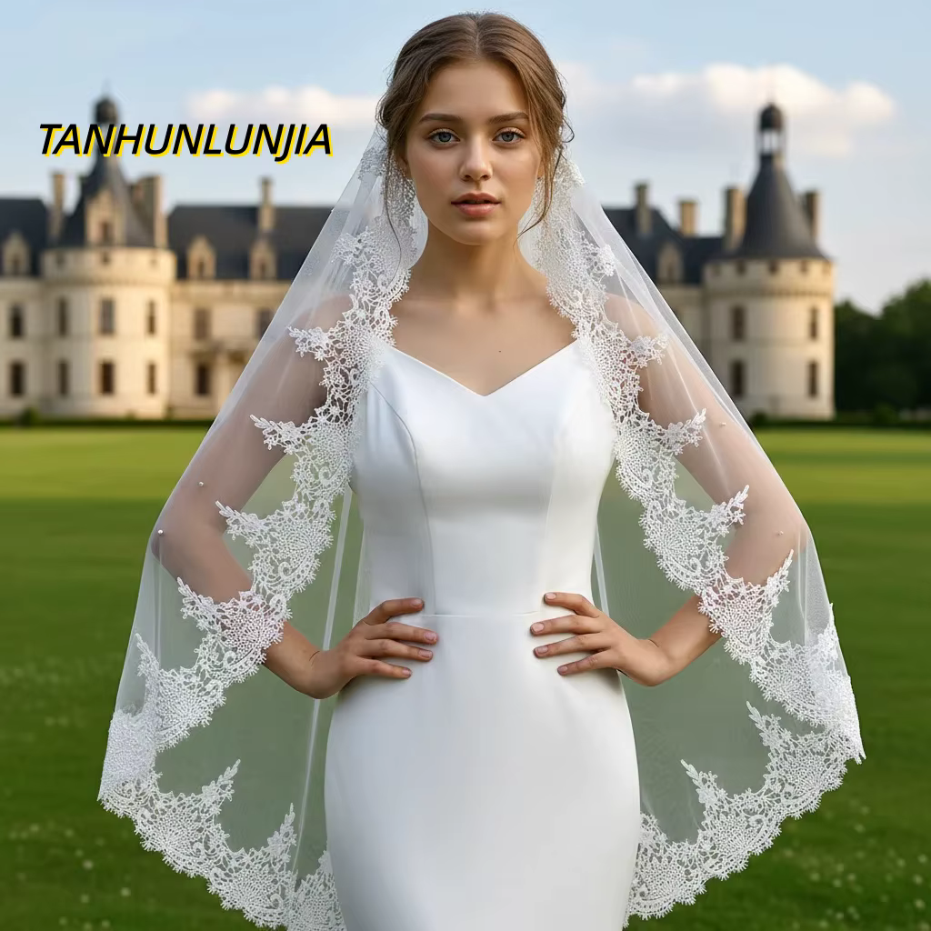 Voile de mariée 1 couche avec peigne, élégant voile de mariage orné de perles, accessoires de mariag