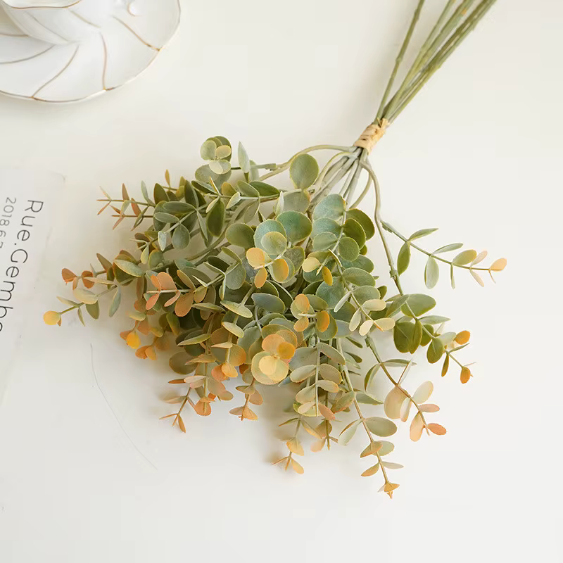 Feuilles d'eucalyptus artificielles, feuille d'argent, plante verte, Arrangement floral pour fête de
