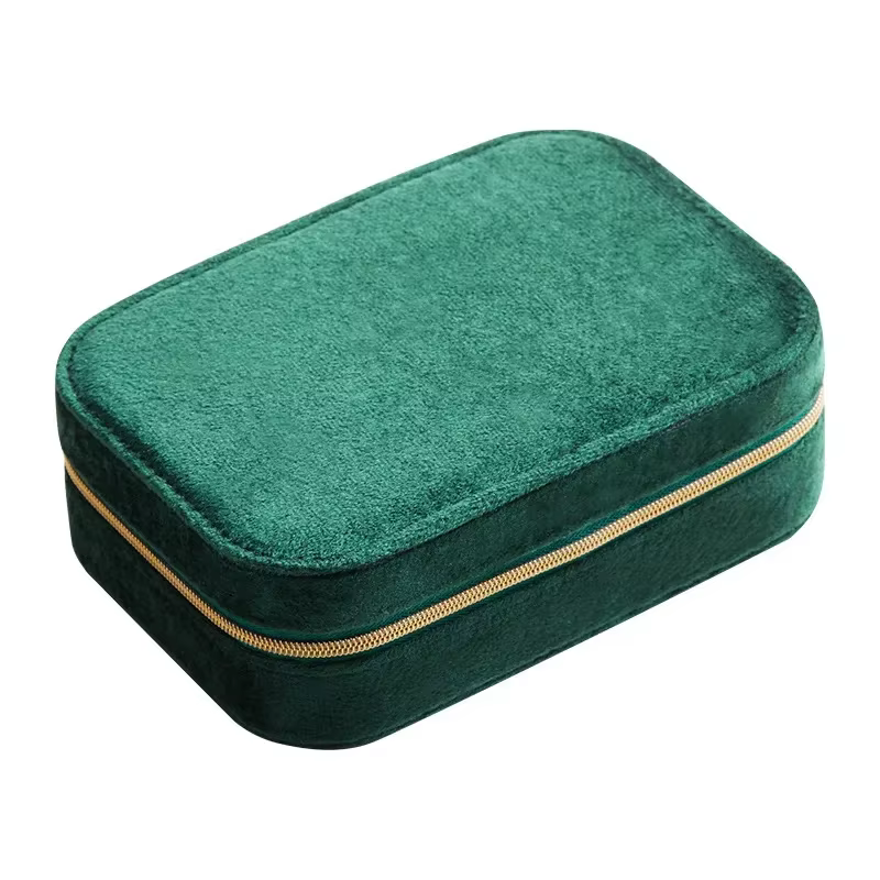 Boîte à bijoux en velours double couche portable pour voyage, rangement de boucles d'oreilles, bague