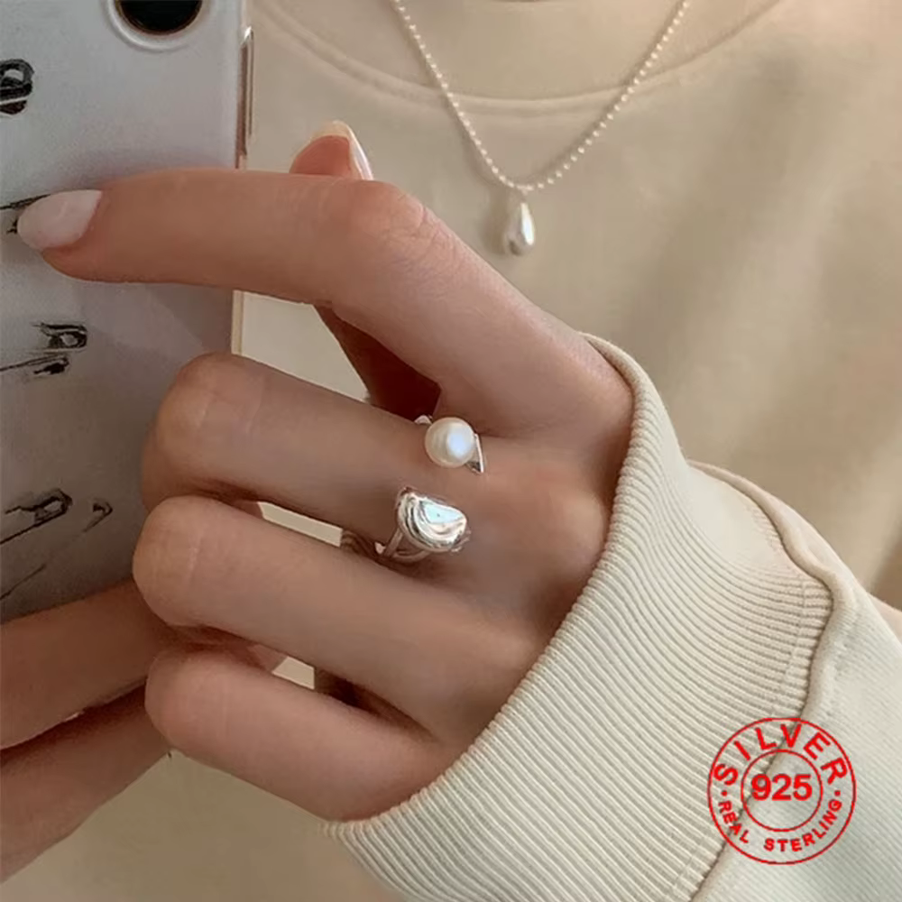 BFCLUB-Bague en argent avec perle unique pour femme, bijoux de doigt réglables, ouvert, vintage, cad