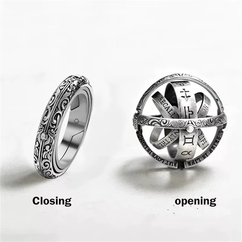 Bagues géométriques boule astronomique en alliage, bague à breloques rétro pour hommes et femmes, bi