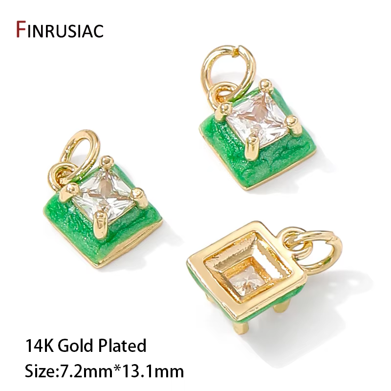 Pendentif carré en émail plaqué or 14K pour la fabrication de bijoux, pendentifs à breloques géométr