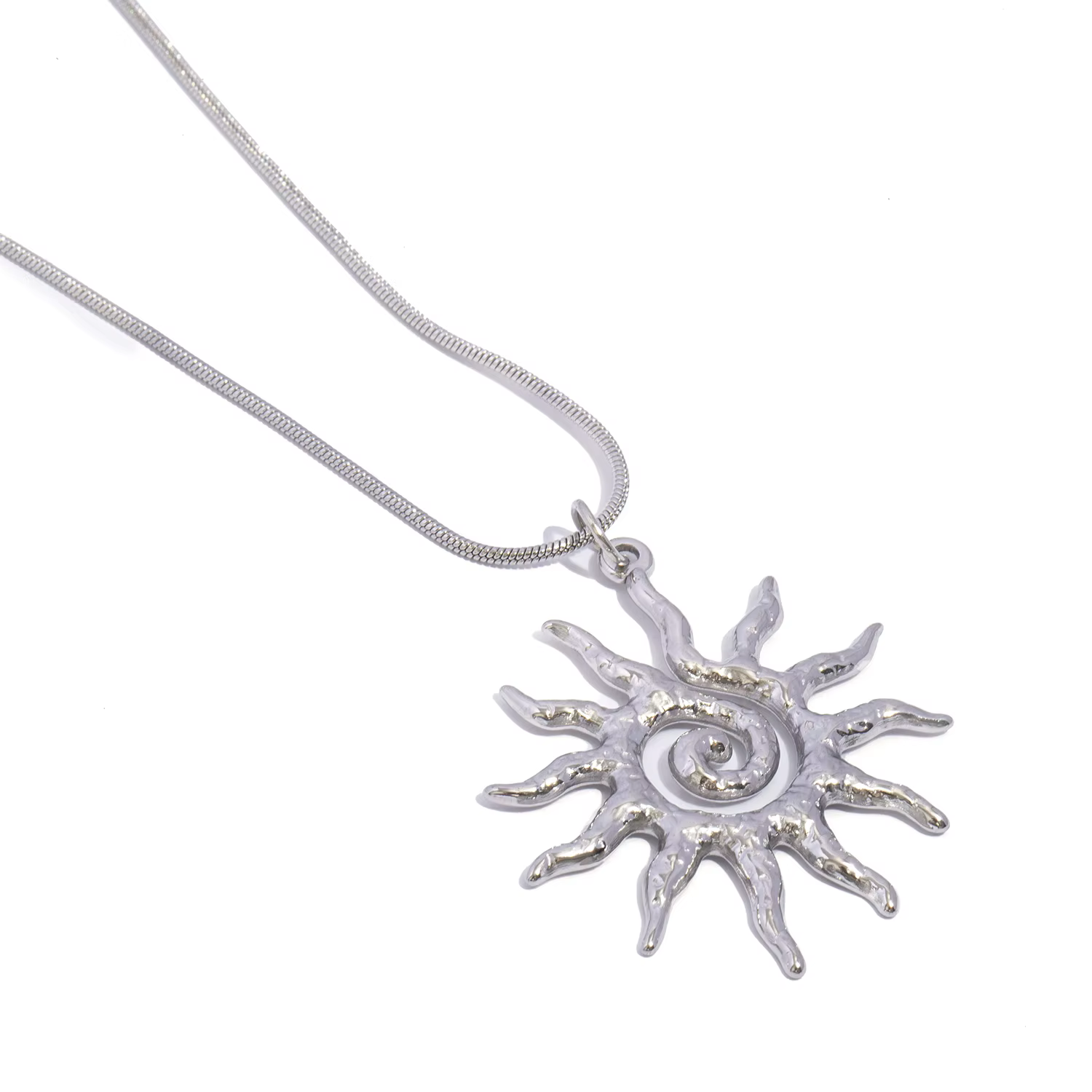 Collier pendentif soleil en spirale pour femme – Acier inoxydable hypoallergénique plaqué or 18 cara