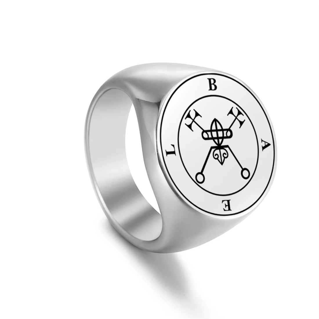 EUEAVAN Bague Sceau du Démon Roi Asmoday en Acier Inoxydable Couleur Argent, Anneaux Clé de Salomon 