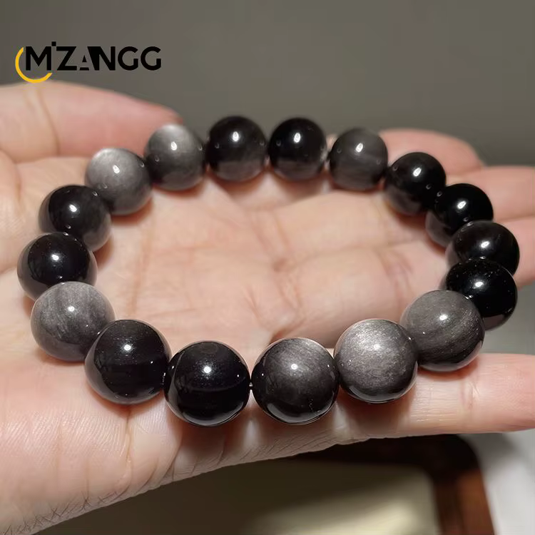 Bracelet en obsidienne naturelle pour hommes et femmes, or et argent, chat d'obsidienne, cordes de p