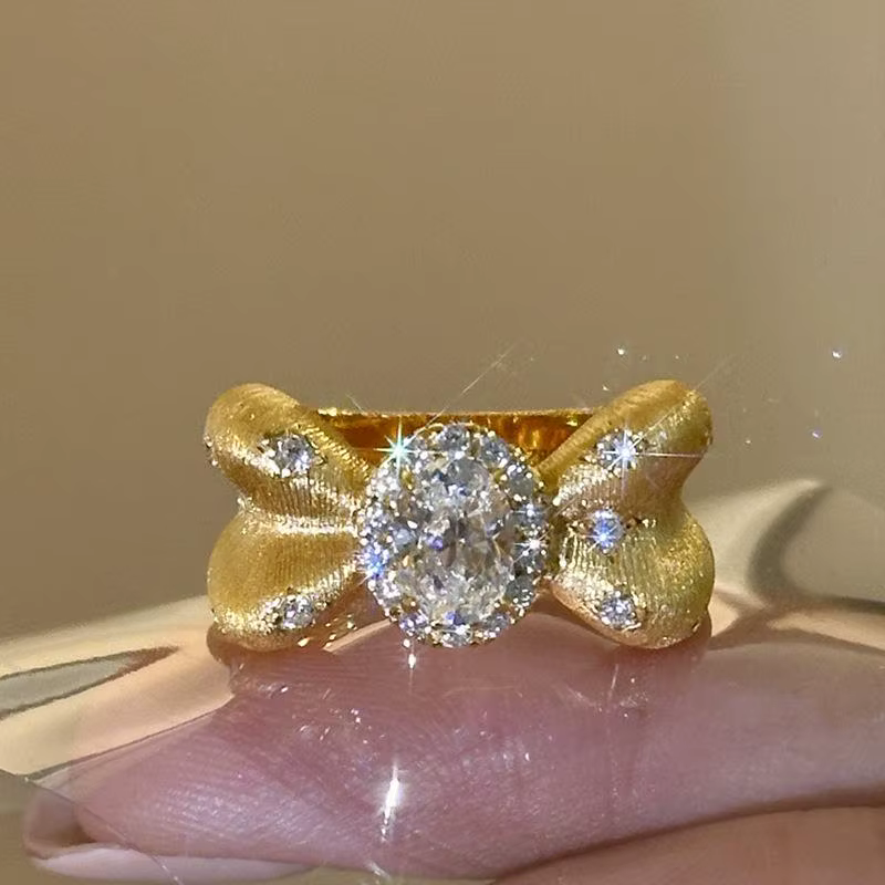 Bague de fiançailles en diamant micro incrusté avec nœud papillon, bague de luxe en pierre précieuse
