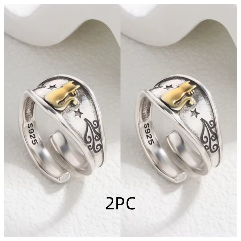 Buyee 925 en argent Sterling Couples bague doigt élégant chat Animal anneau ouvert pour femmes homme