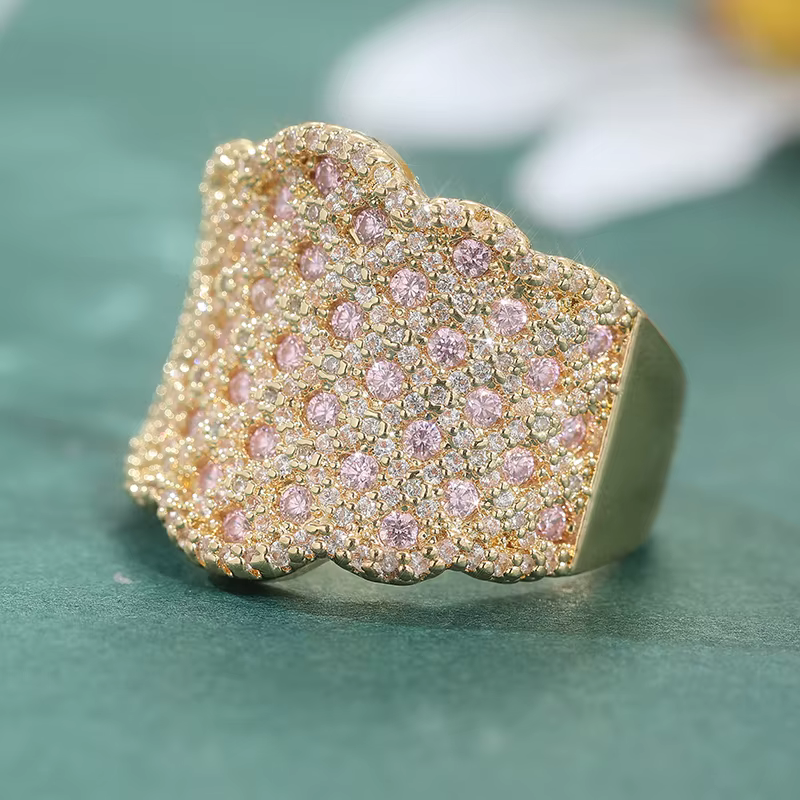 Bague large de style bohème pour femmes, luxueuse, incrustée de zircone synthétique, design large, b