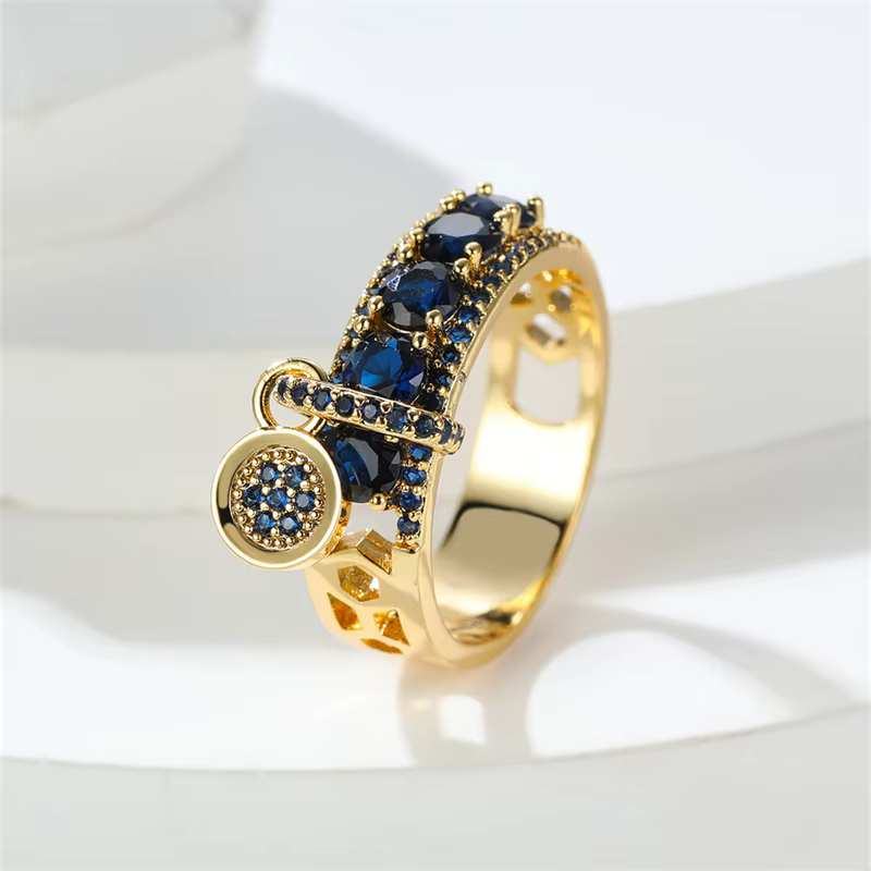 Bague Vintage en pierre bleu Royal, couleur or jaune, bagues de mariage de luxe pour femmes, bague r