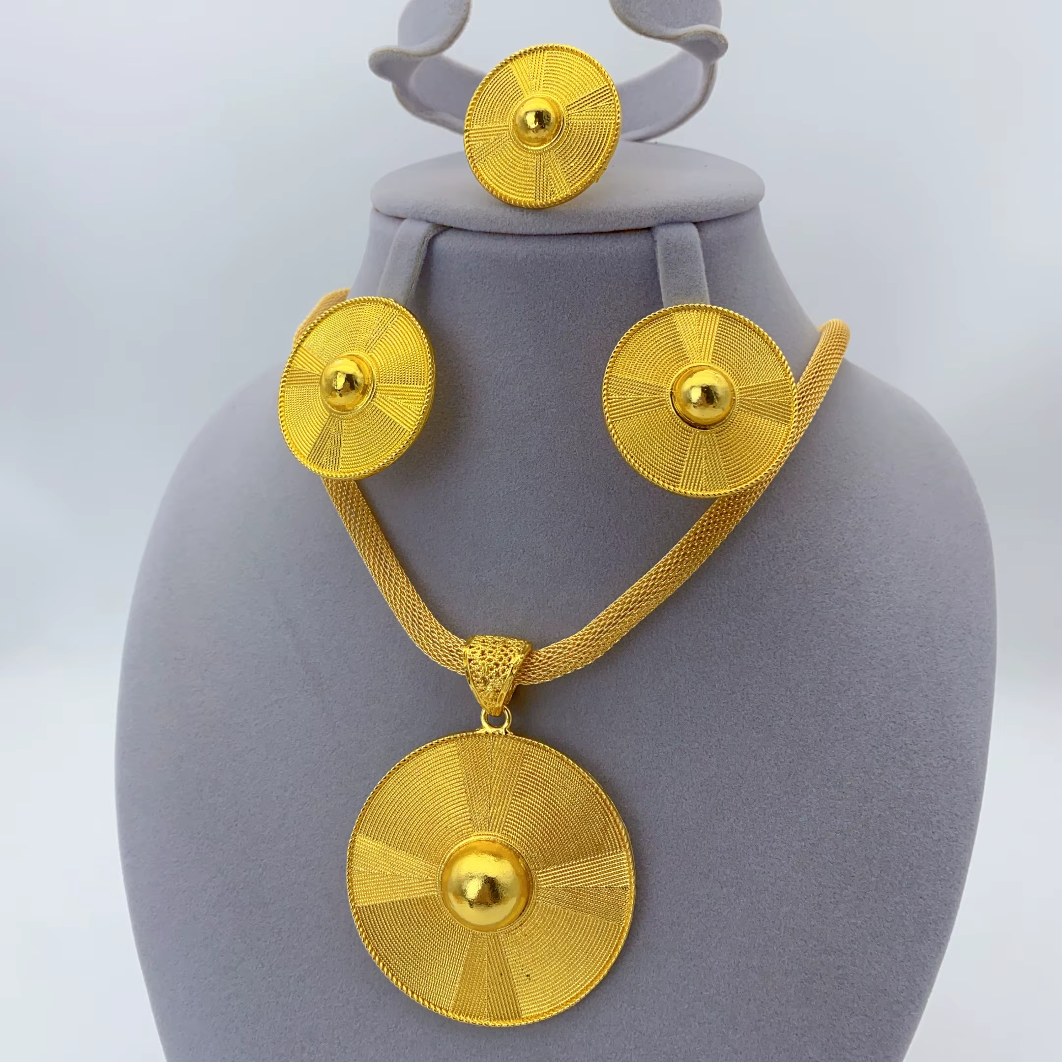 Ensemble de bijoux couleur or 24 carats Dubai France pour femmes, collier et boucles d'oreilles pour