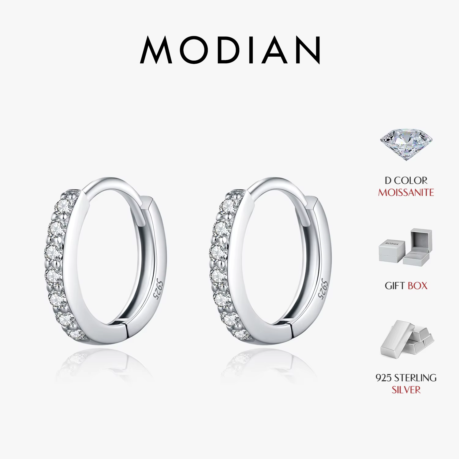 MODIAN D couleur scintillante Moissanite boucles d'oreilles 925 en argent Sterling classique brillan