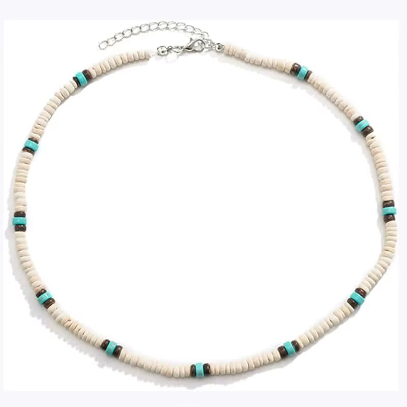 Collier de surfeur de perles d'ampli, tour de cou patchwork de perles de bois de coquillage d'ampli 
