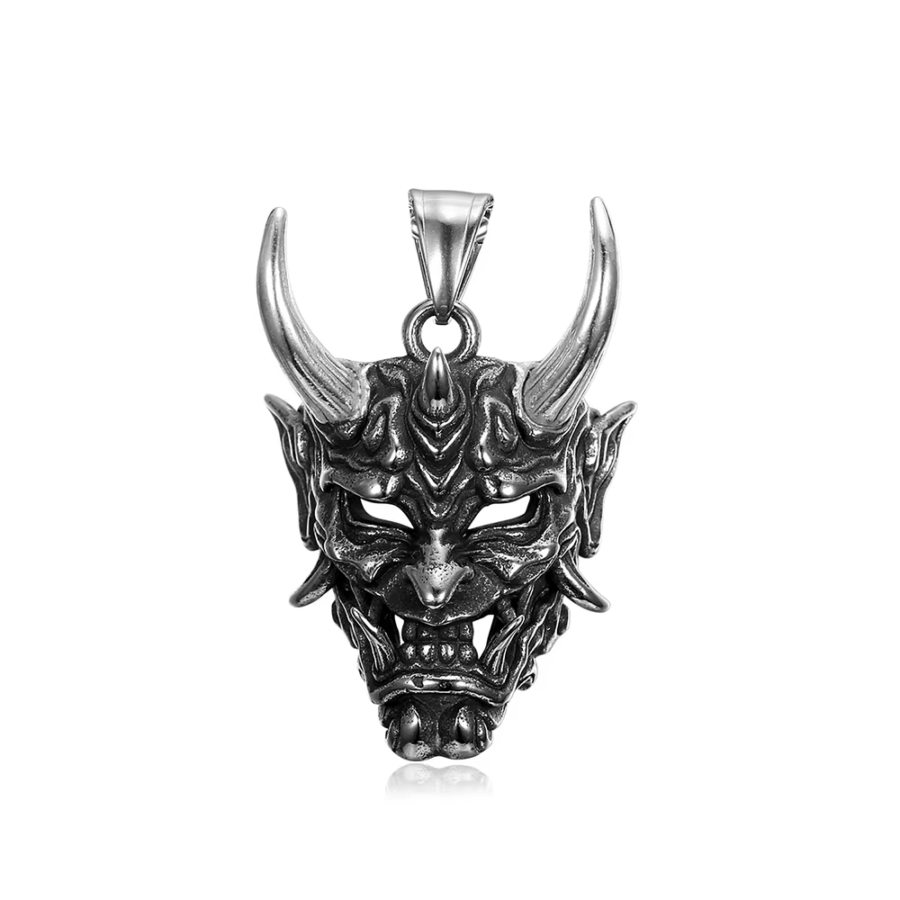 Vintage japonais Prajina démon crâne masque pendentif collier pour hommes garçons en acier inoxydabl