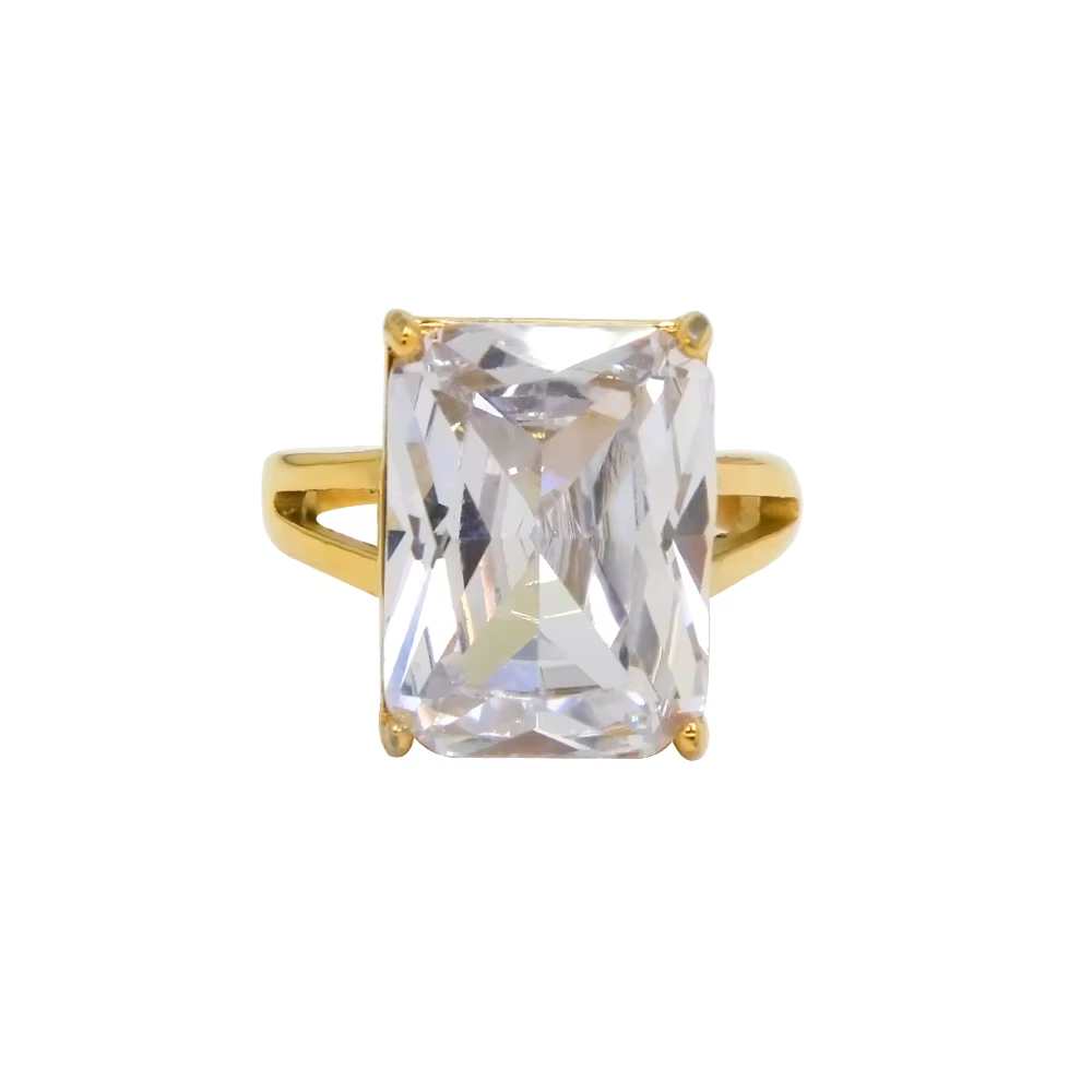 Grand anneau carré Transparent incrusté de zircone en acier inoxydable, breloque Unique à Base haute