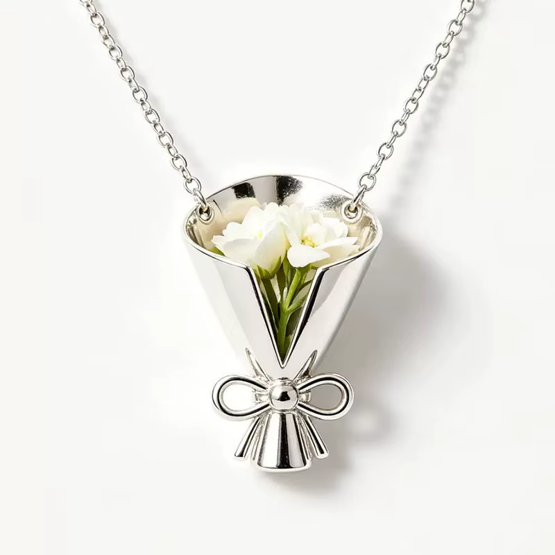 Nouvel Arrivage Collier Pendentif Mini Bouquet de Fleurs Amovible de Luxe pour Femme, Bijou Tendance