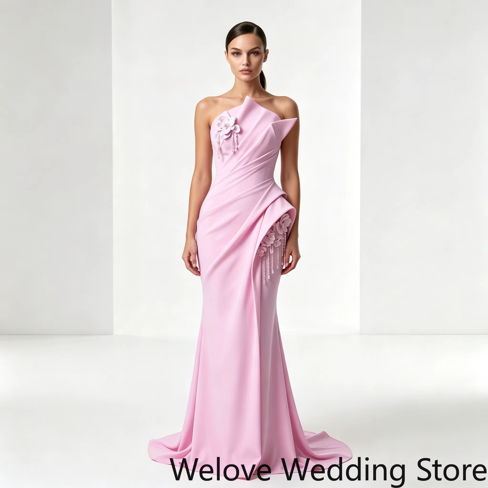 Robe de soirée drapée sur mesure avec col asymétrique origami à une épaule et taille froncée croisée