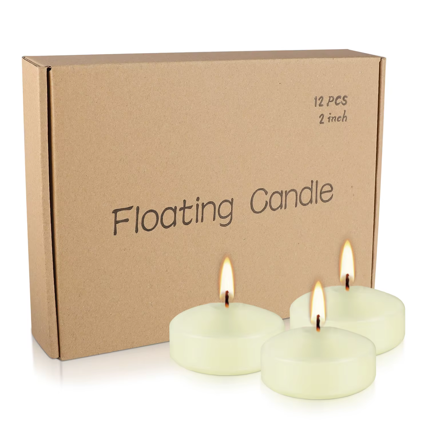 12 bougies flottantes ivoire de 2 pouces, 5-6 heures de temps de combustion, bougies flottantes, nui