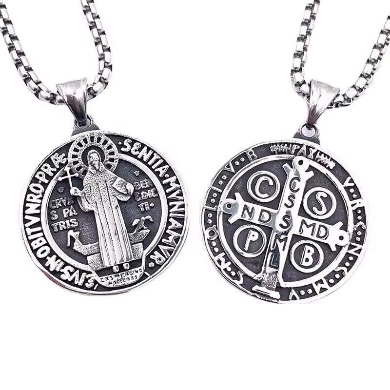 SAIYE-Collier pendentif en acier inoxydable de l'Ordre de Saint Benoît, bijoux en titane, exorcisme 