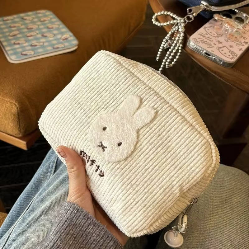 Miffy Kawaii – sac à cosmétiques en velours côtelé, sacs de rangement de grande capacité, sac à main