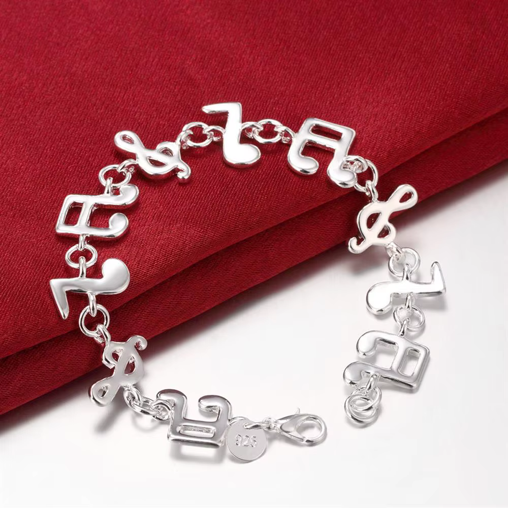Bracelets en argent sterling 925 pour femme, marques populaires, jolies notes de musique, bijoux de 
