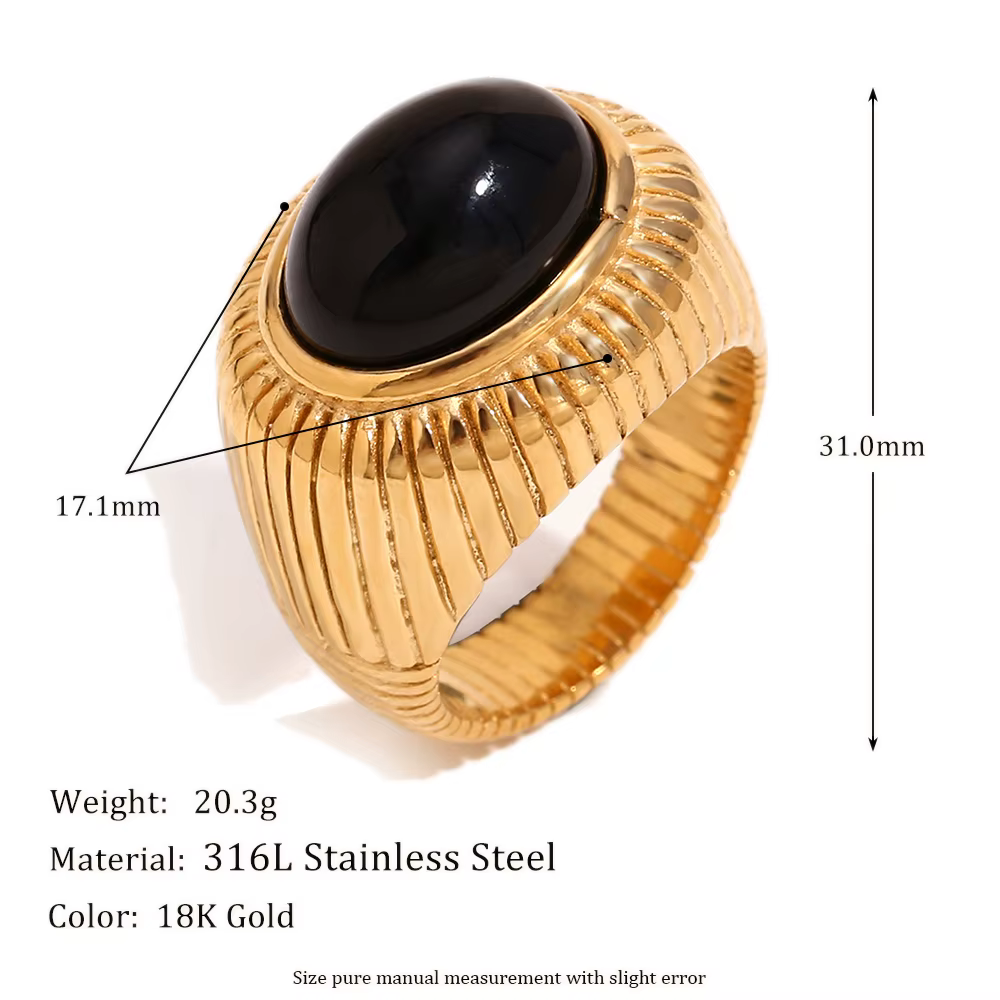 E.B.belle – bagues en pierre d'agate noire pour femmes, Style Vintage, forme ovale, plaqué or 18 car