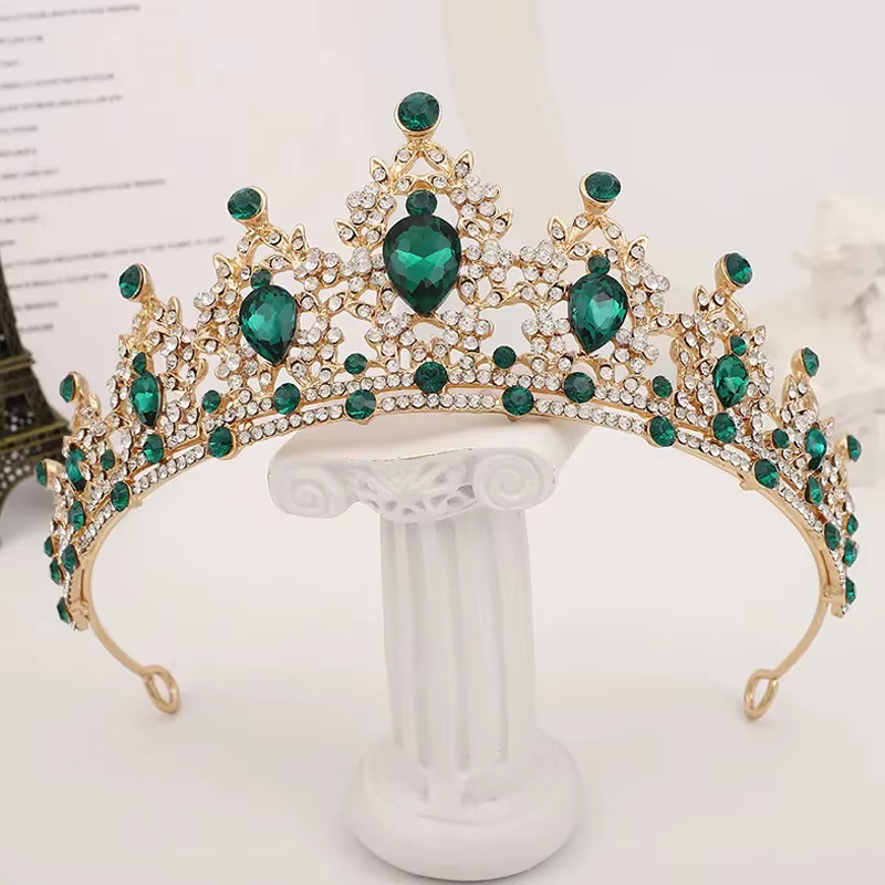 Bijoux de cheveux de mariée de luxe violet rose vert bleu rouge cristal couronnes et diadèmes baroqu