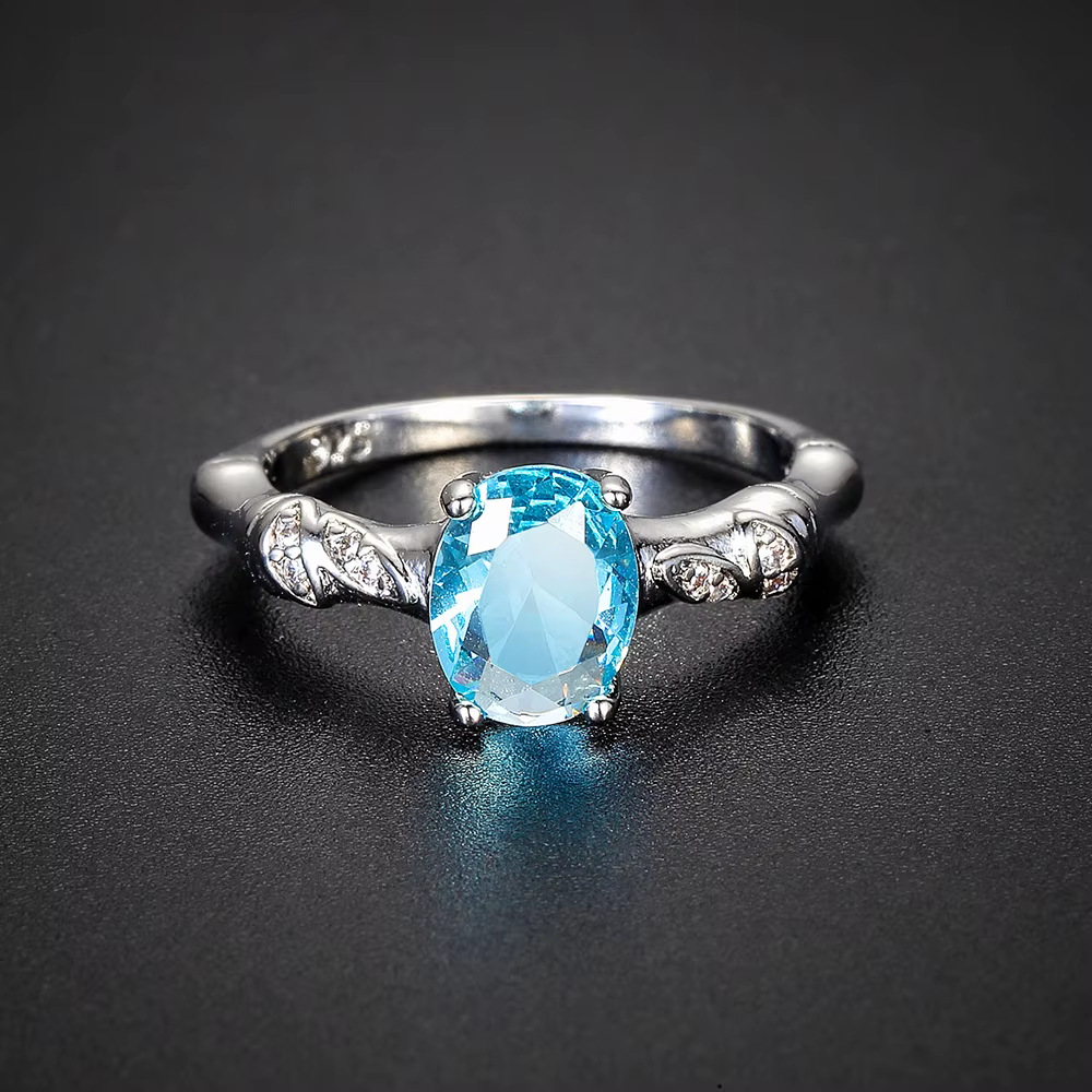 Bague classique en argent Sterling 925 pour femmes, breloque de laboratoire aigue-marine, Zircon, bi