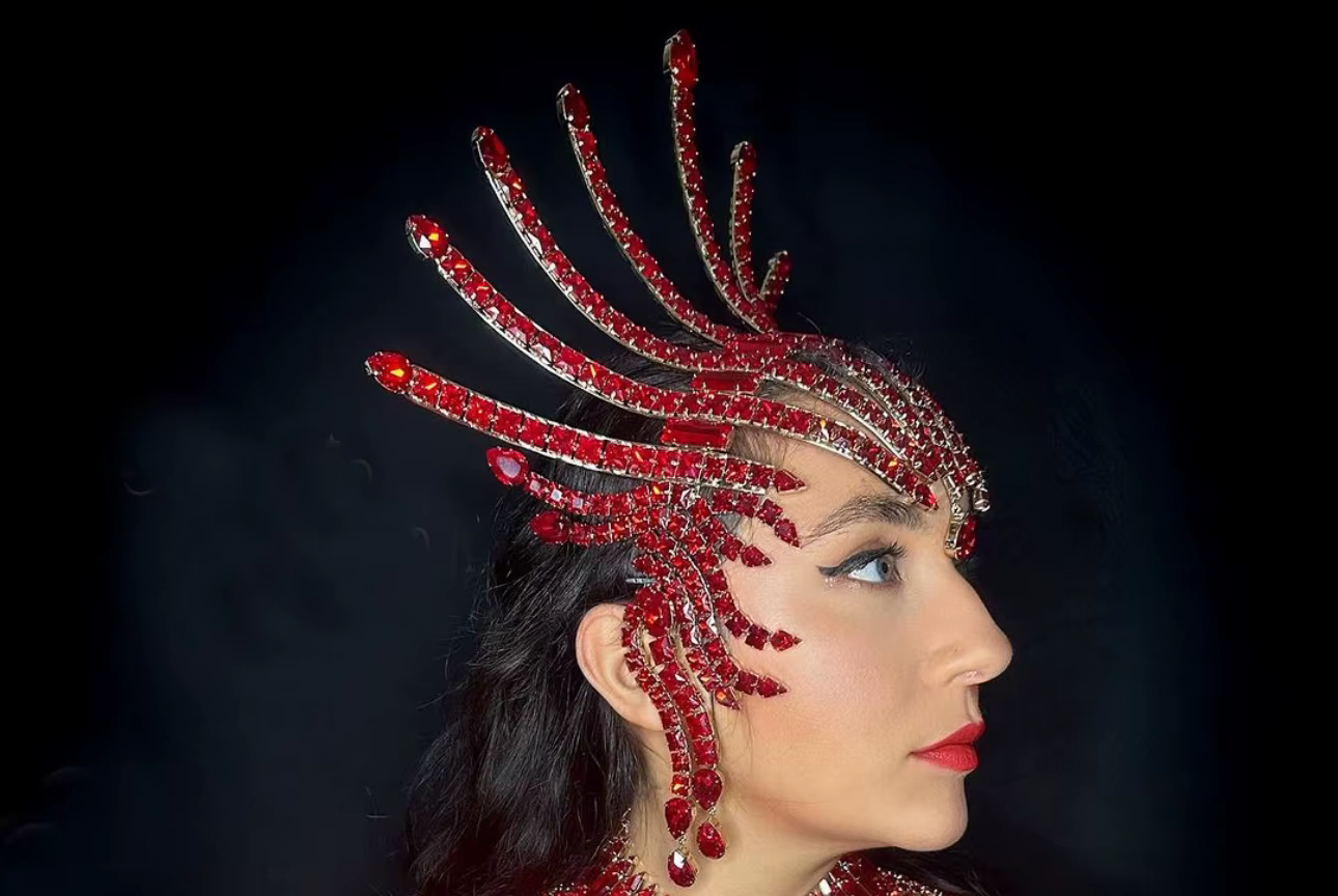 CUIER – collier serre-tête en Strass en verre rouge pour femmes, montre Drag Queen, bijoux de taille